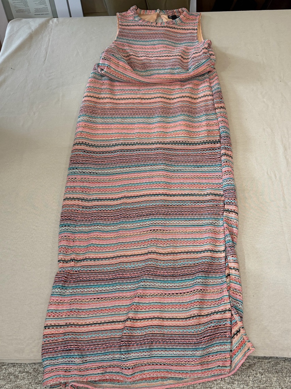 Nina Leonard Striped Maxi Skirt in Pink, Blue and Cream